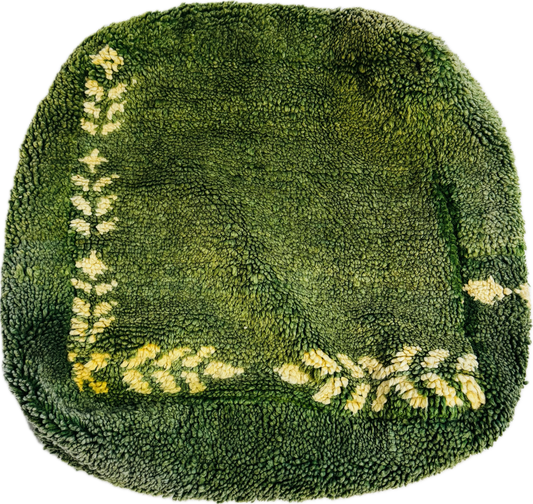 Green wool beige pattern pouf