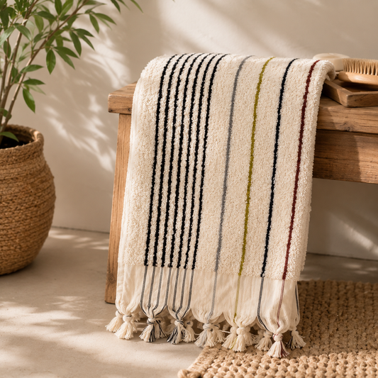 Handwoven Premium Cotton Towels Colored Stripes- Spa Style