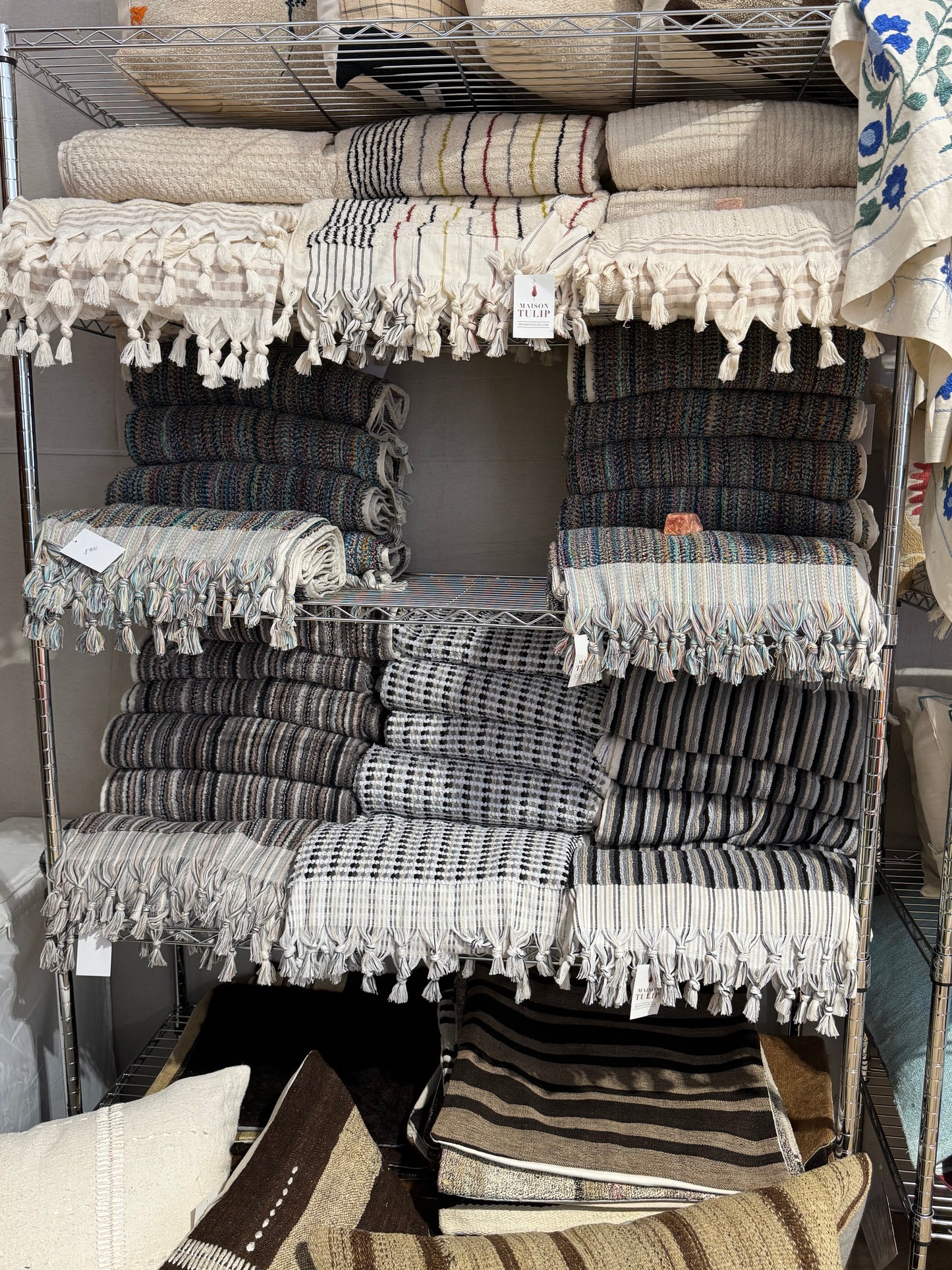 Handwoven Premium Cotton Towels Black, White Stripe- Spa Style