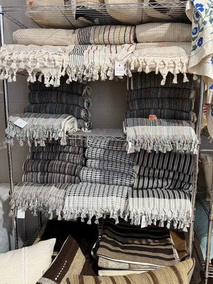 Handwoven Premium Cotton Towels Black, White Stripe- Spa Style