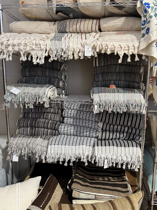 Handwoven Premium Cotton Towels Black, White Stripe- Spa Style