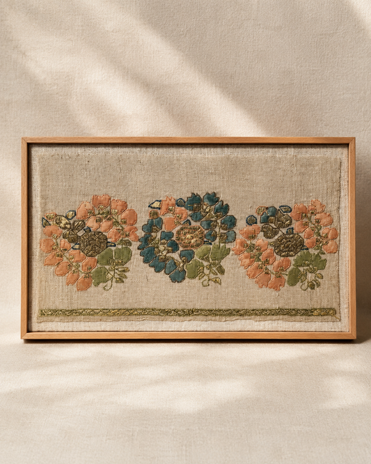 19th Century Ottoman Embroidery, Framed — 10.5"×21"