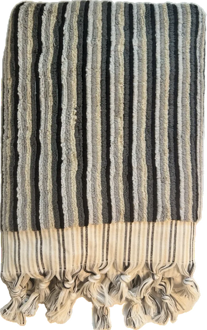 Handwoven Premium Cotton Towels Black, White Stripe- Spa Style