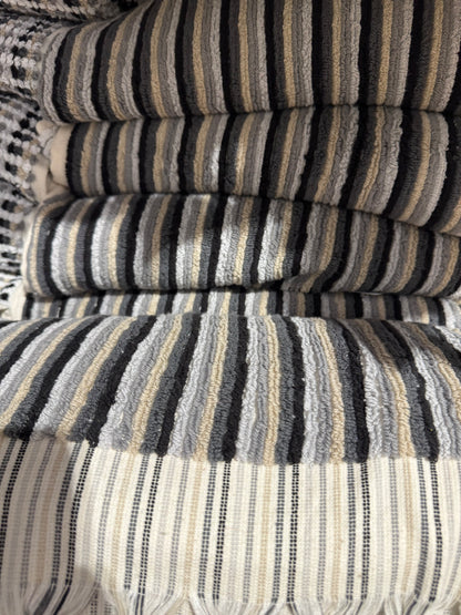 Handwoven Premium Cotton Towels Black, White Stripe- Spa Style