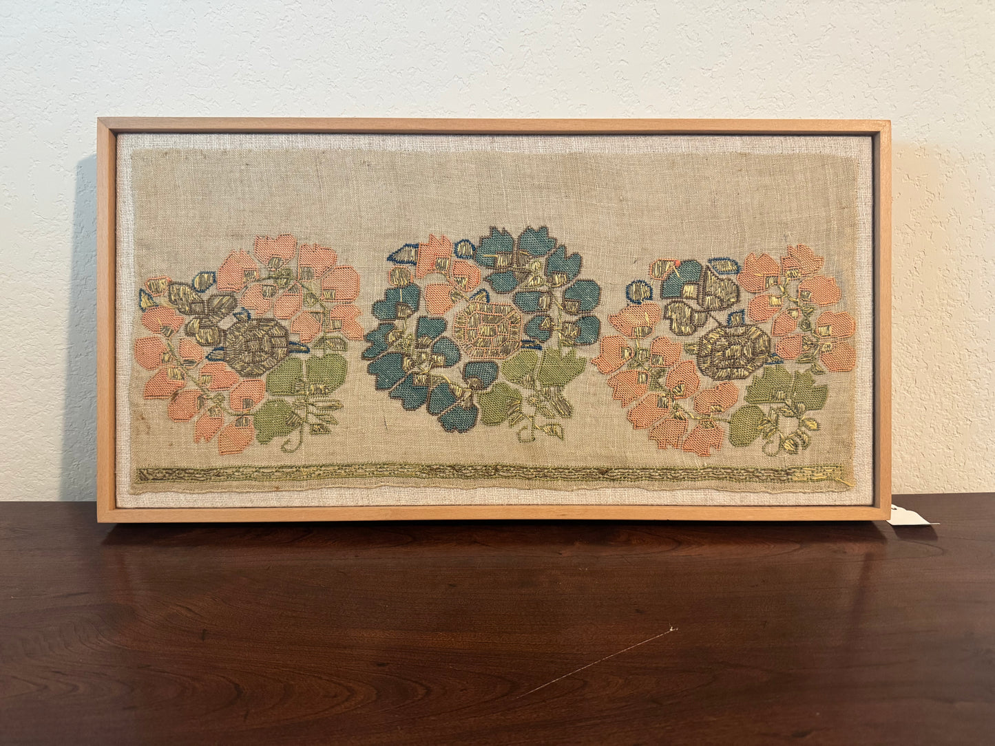 19th Century Ottoman Embroidery, Framed — 10.5"×21"