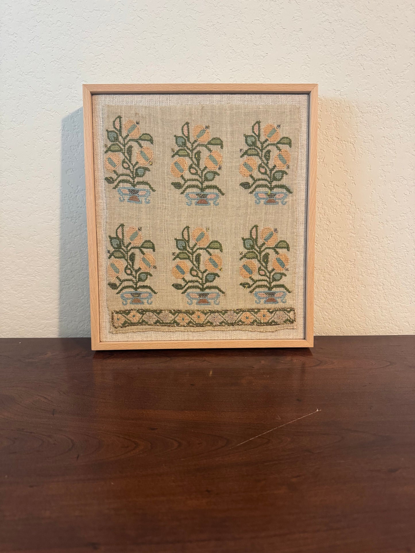 19th Century Ottoman Embroidery, Framed — 10.5"×12"
