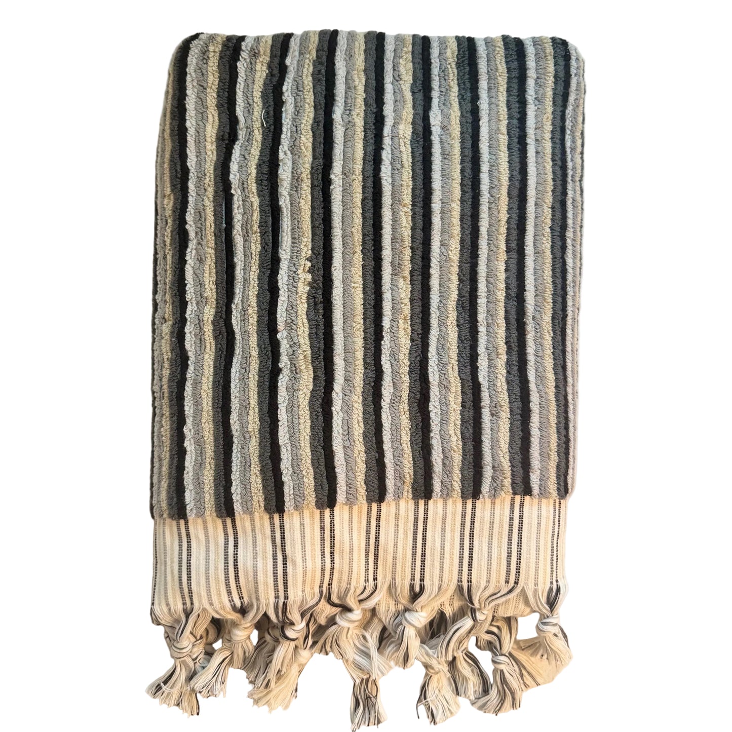 Handwoven Premium Cotton Towels Black, White Stripe- Spa Style