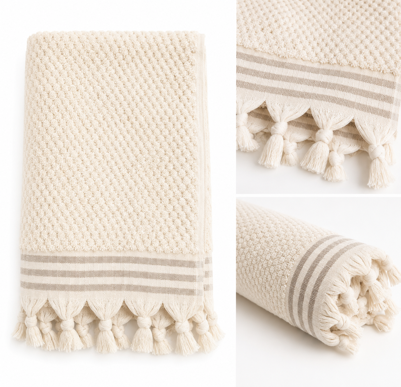 Handwoven Premium Cotton Towels Biege- Spa Style