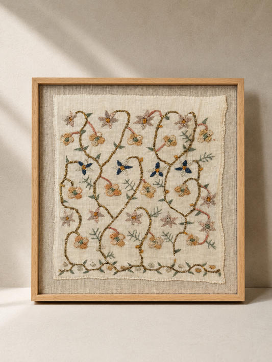 19th Century Ottoman Embroidery, Framed — 11.5"×13"