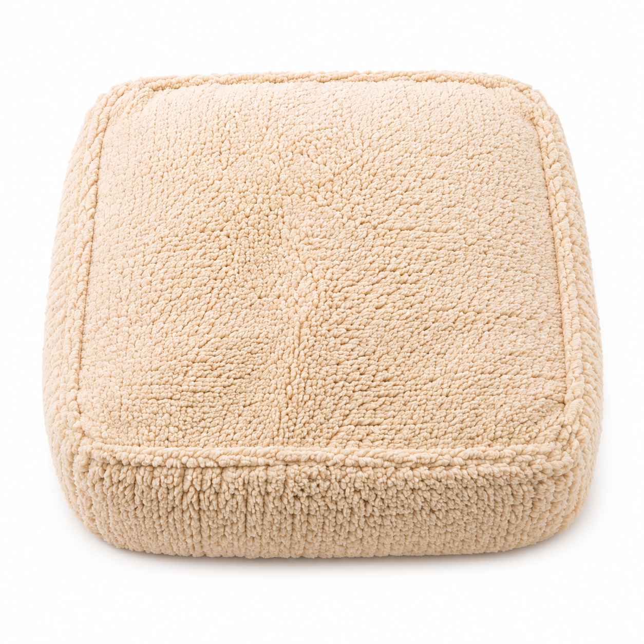 Beige textured square pillow on a white background
