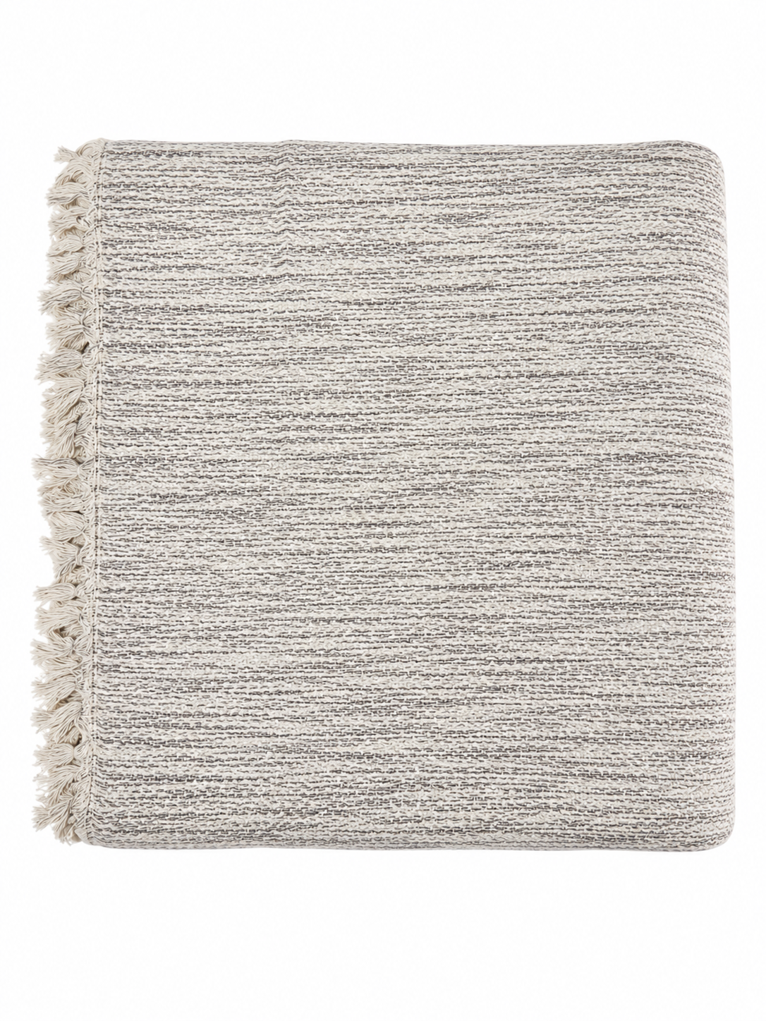 Black Herringbone blanket with tassels on a white background