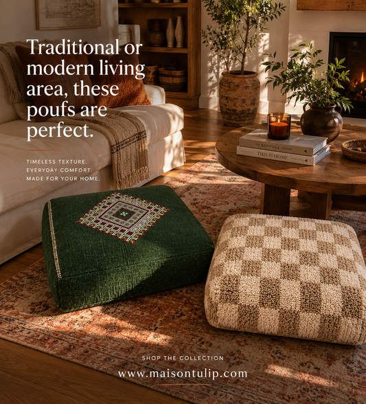 Vintage Moroccan Checked Geometry Pouf