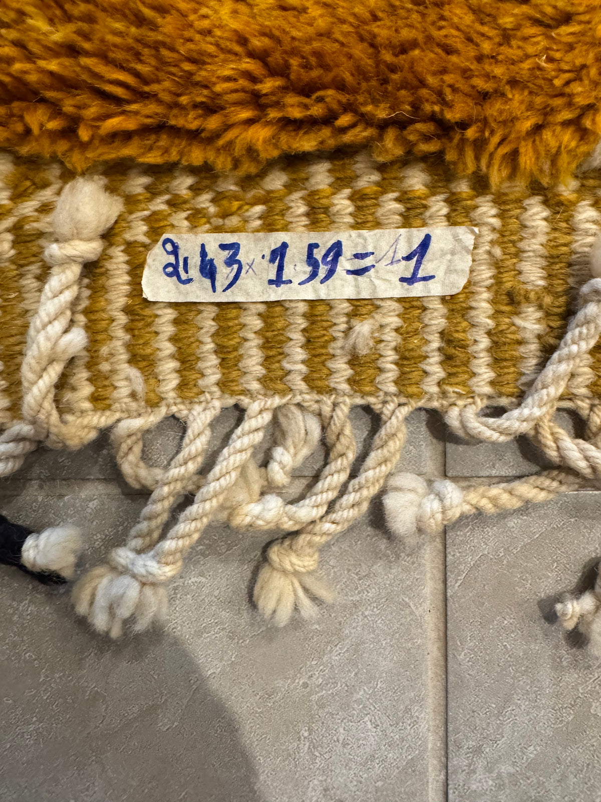 Hand-Knotted Moroccan Mrirt Wool Rug — Mustard & Cream