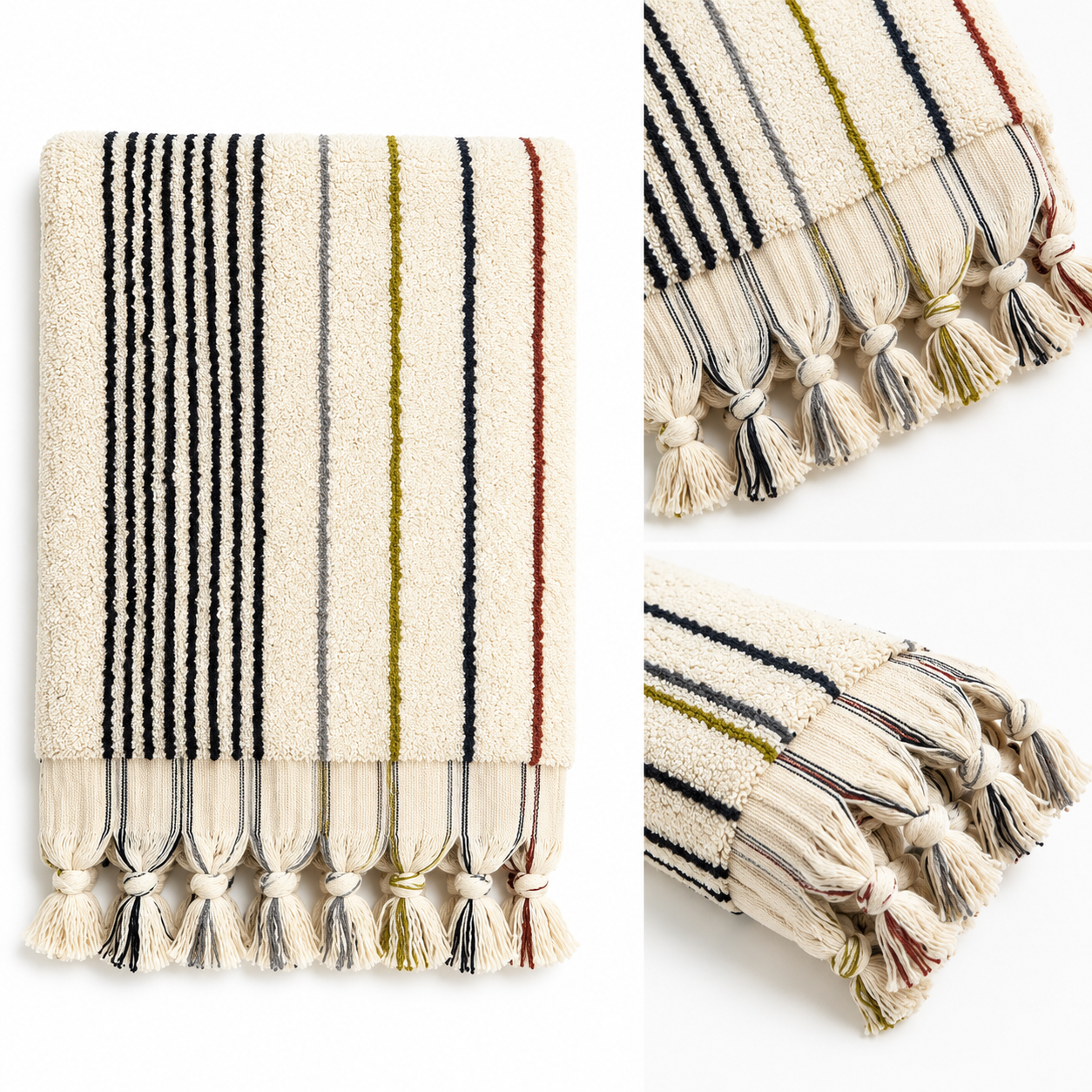 Handwoven Premium Cotton Towels Colored Stripes- Spa Style