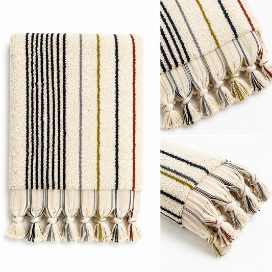 Handwoven Premium Cotton Towels Colored Stripes- Spa Style