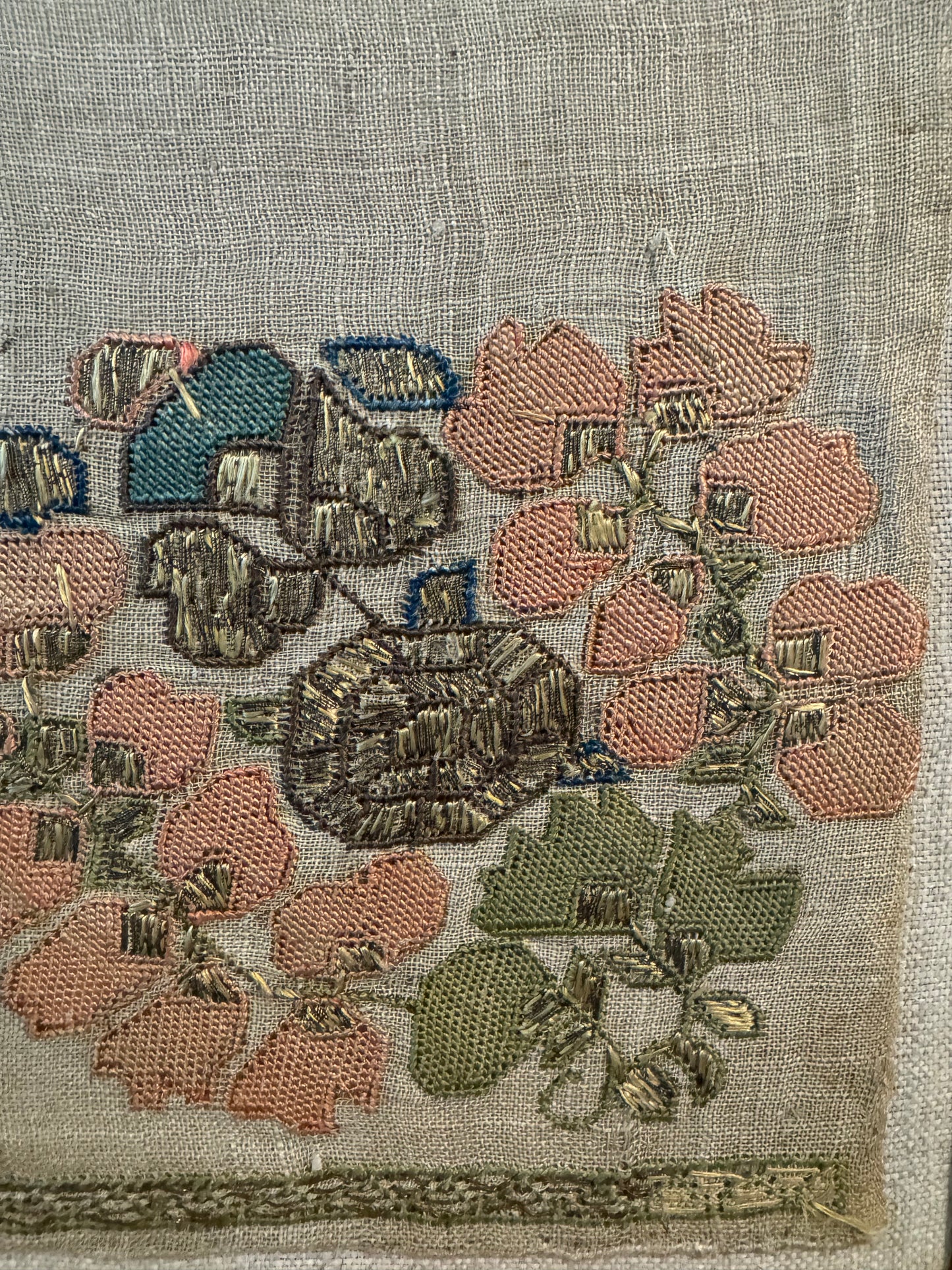 19th Century Ottoman Embroidery, Framed — 10.5"×21"