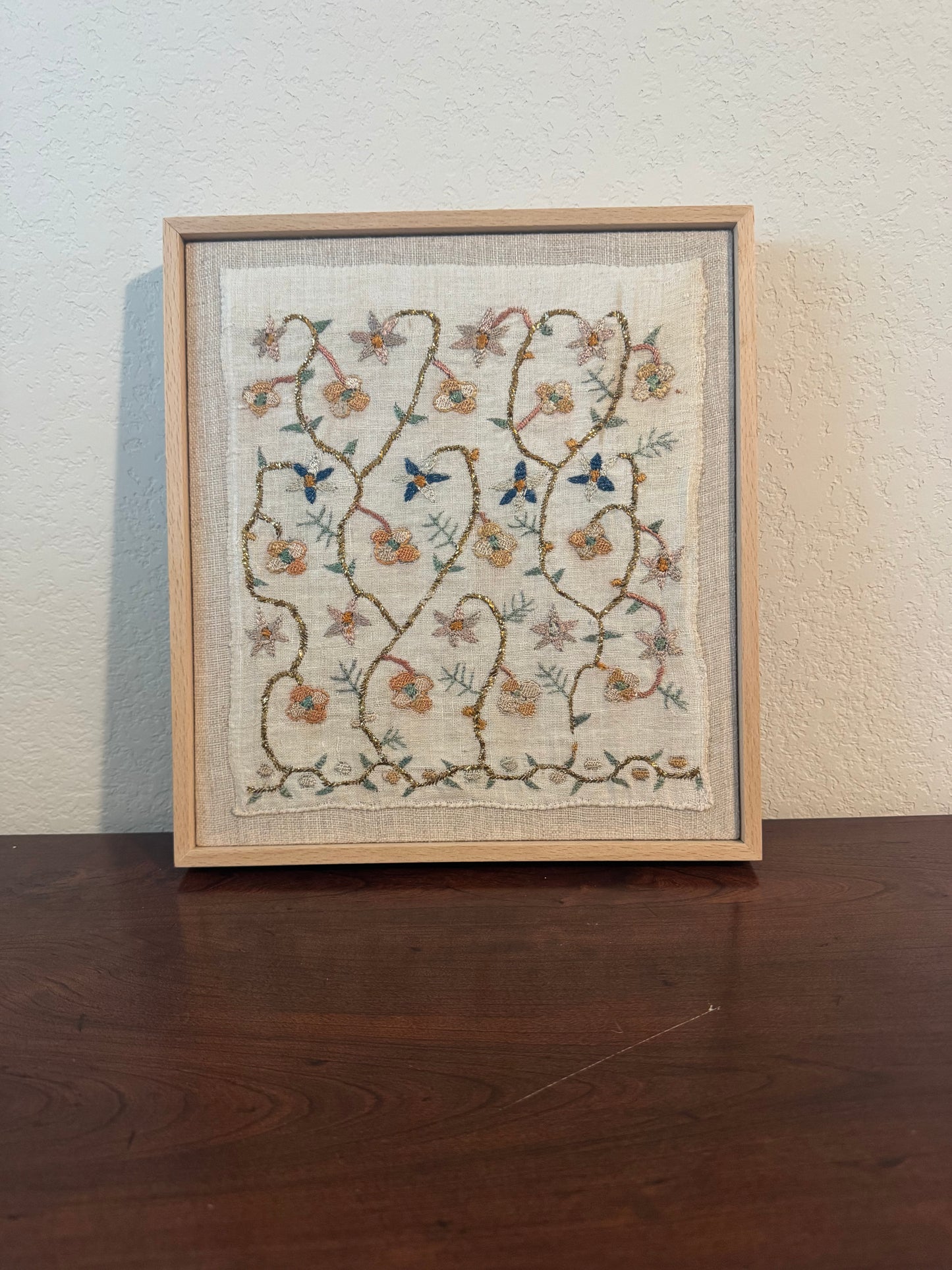 19th Century Ottoman Embroidery, Framed — 11.5"×13"