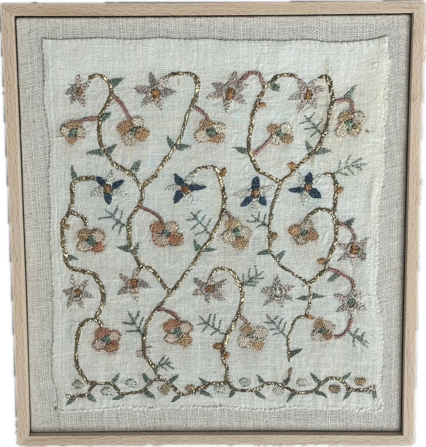 19th Century Ottoman Embroidery, Framed — 11.5"×13"