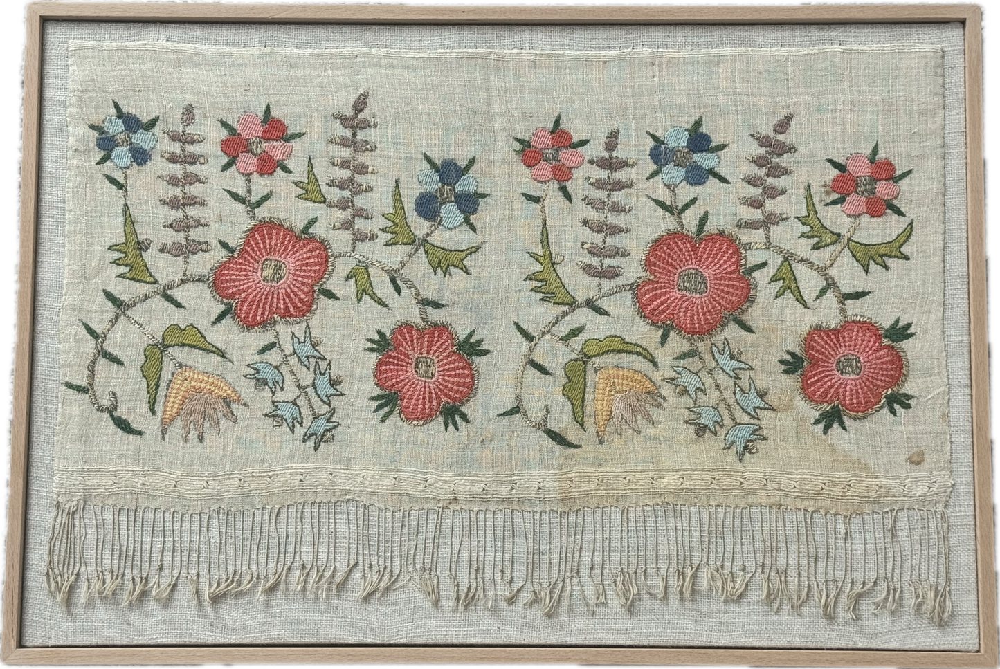 19th Century Ottoman Embroidery, Framed — 13.5"×20"