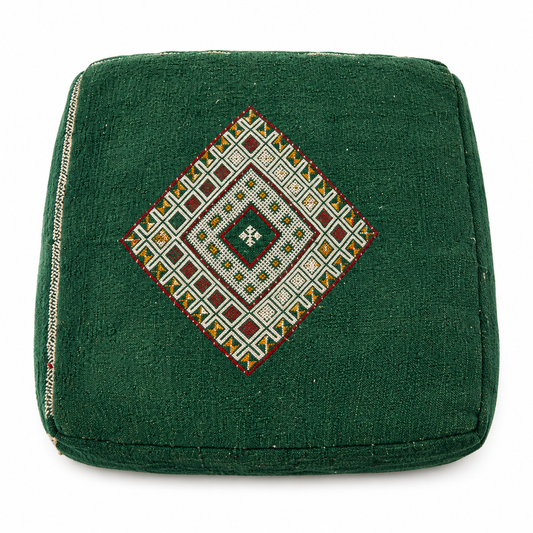 Vintage Moroccan Green Pouf Set