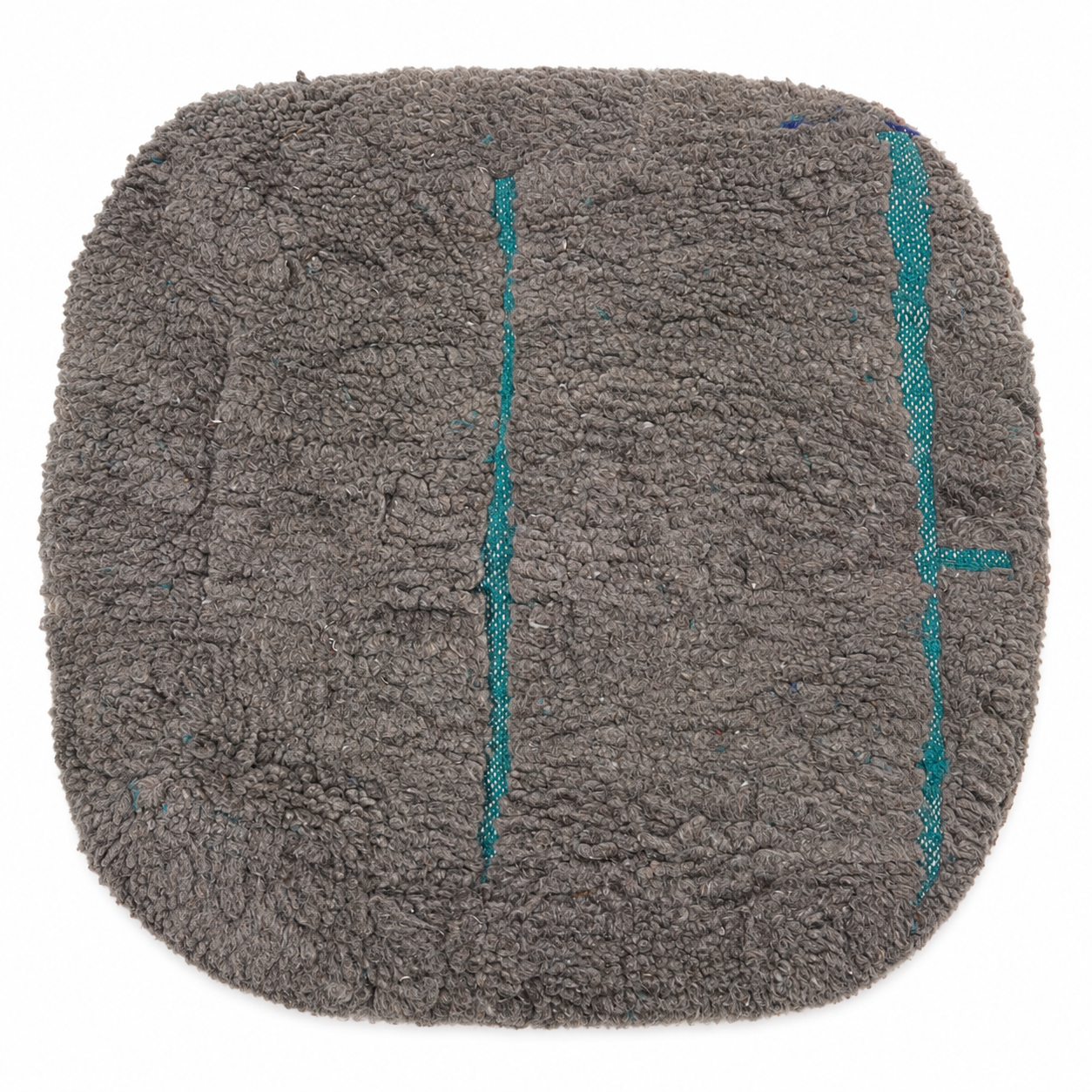 Gray textured mat with teal accents on a white background