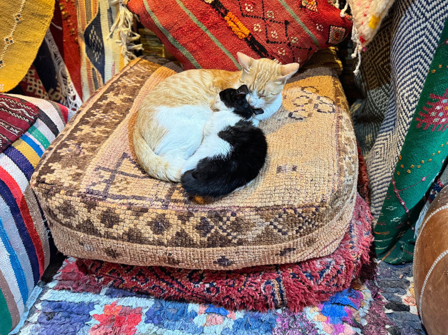 Vintage Moroccan Green Pouf Set