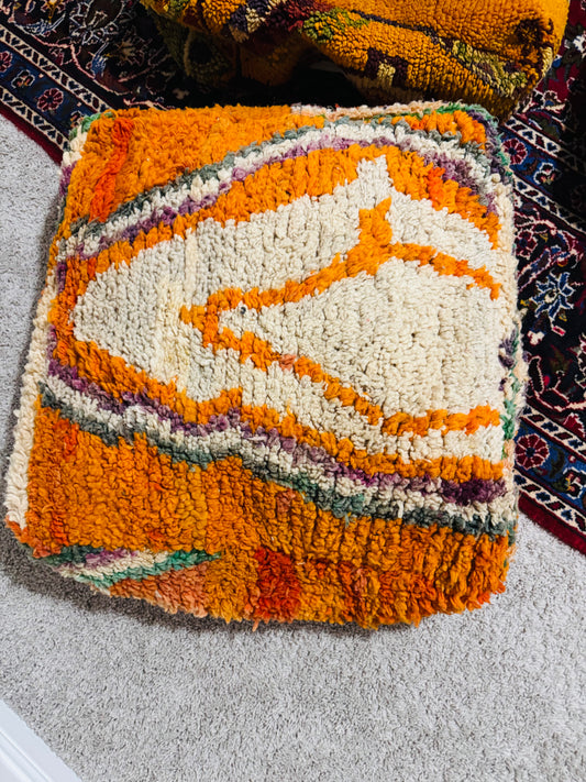 Vintage Moroccan Pouf Colorful 25in x25in