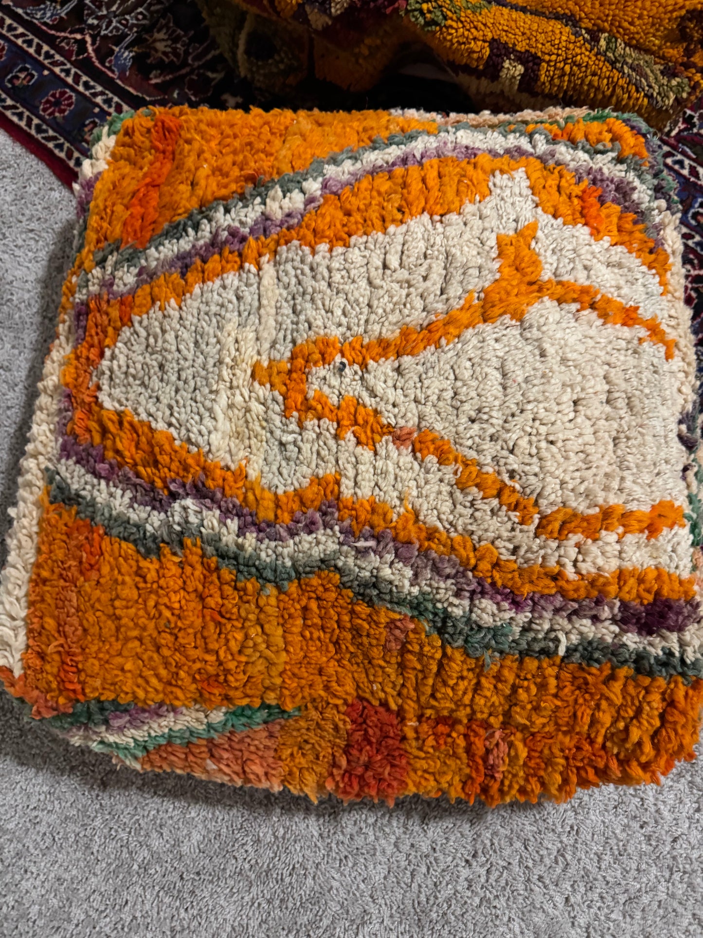 Vintage Moroccan Pouf Colorful 25in x25in