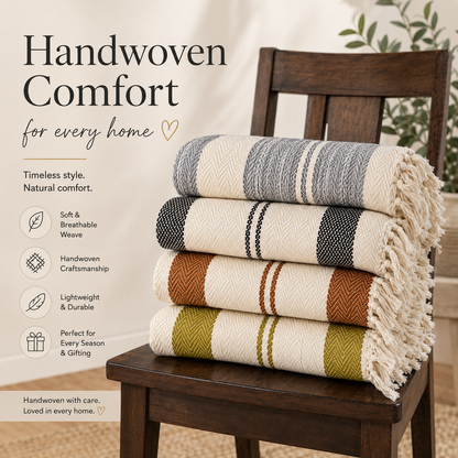 Striped Herringbone Premium Cotton Throws- Soft Everyday Luxury