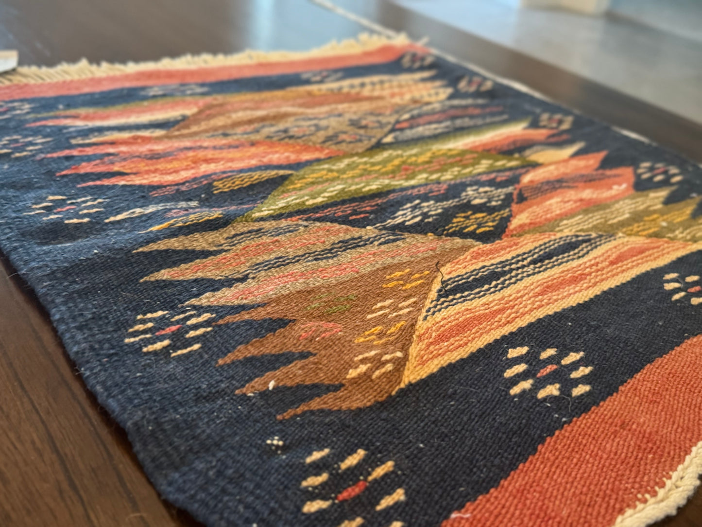 Handmade Moroccan Accent Rug –Blue Coral Berber Geometric Patterns | 22" × 20"