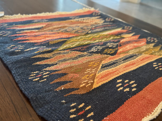 Handmade Moroccan Accent Rug –Blue Coral Berber Geometric Patterns | 22" × 20"