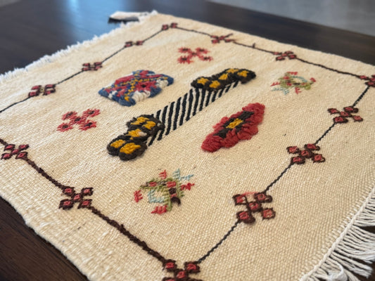 Handmade Moroccan Accent Rug –Ivory Berber Geometric Patterns | 22" × 20"