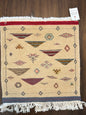 Handmade Moroccan Accent Rug –Beige Blue Berber Geometric Patterns | 20" × 18"