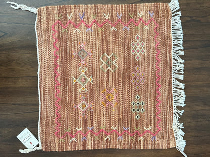 Handmade Moroccan Accent Rug – Brown Pink Geometric Patterns | 24" × 21"