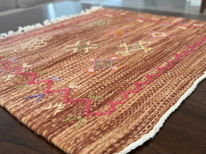 Handmade Moroccan Accent Rug – Brown Pink Geometric Patterns | 24" × 21"