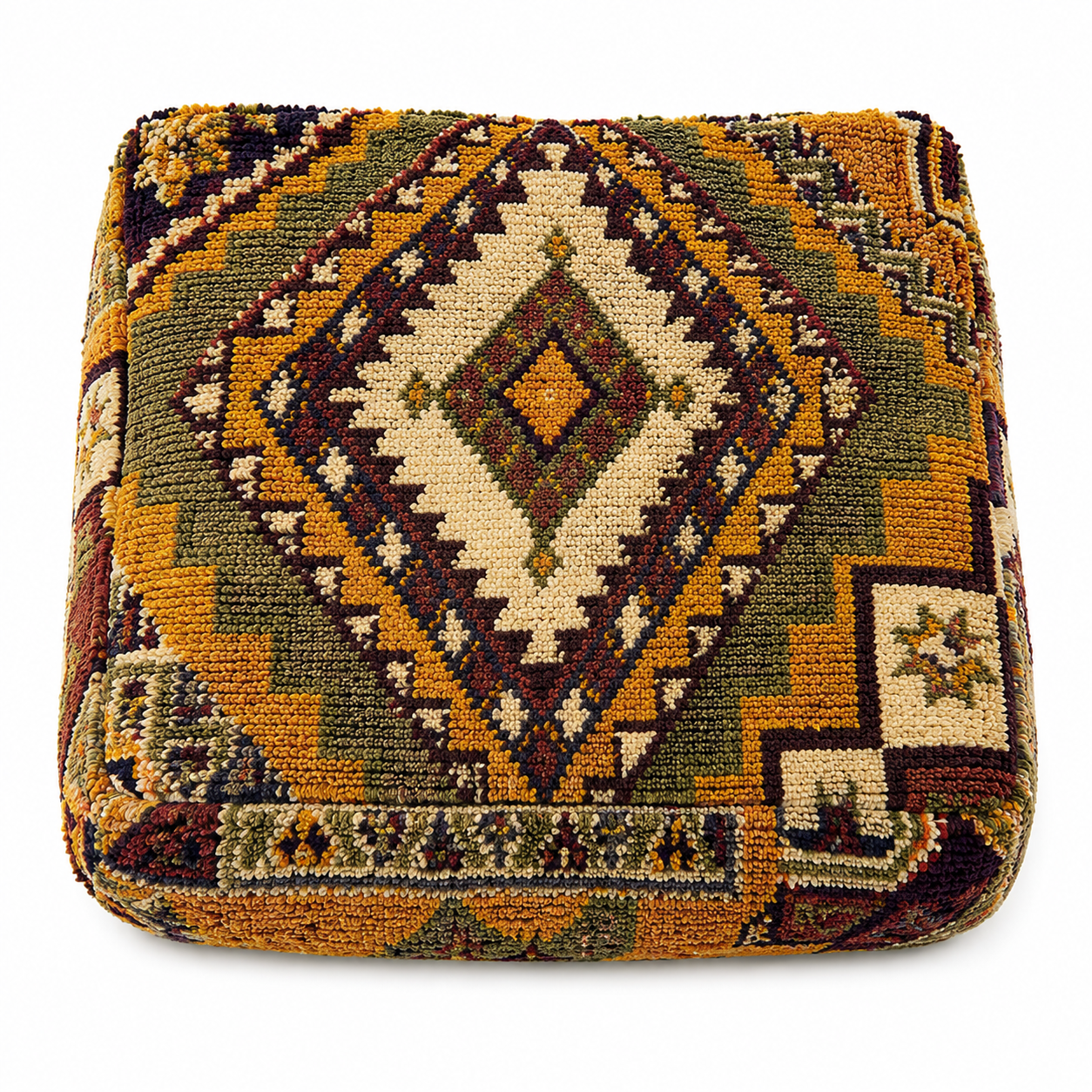 Decorative pillow with geometric pattern on a white background