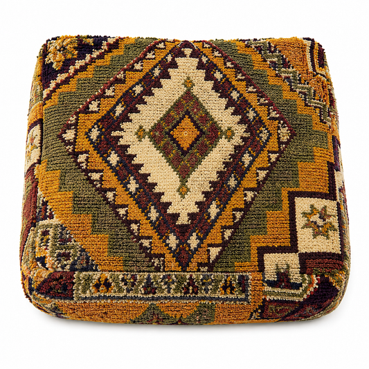 Decorative pillow with geometric pattern on a white background