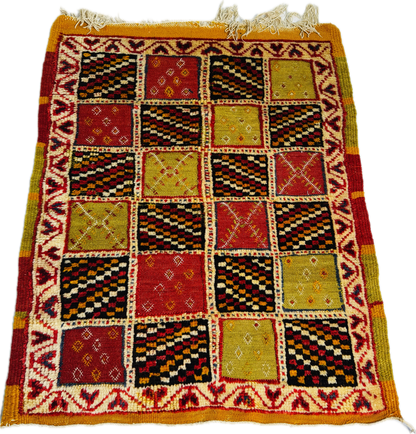 Colorful Taznakht patterned 100% wool kilim with geometric designs on a white background