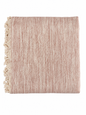 Pink textured blanket with tassels on a white background