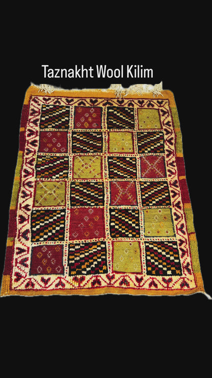 Taznakht Yellow Red  Wool Kilim from Morocco